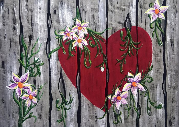 Fence Greeting Card featuring the painting Where Love Grows by Eseret Art