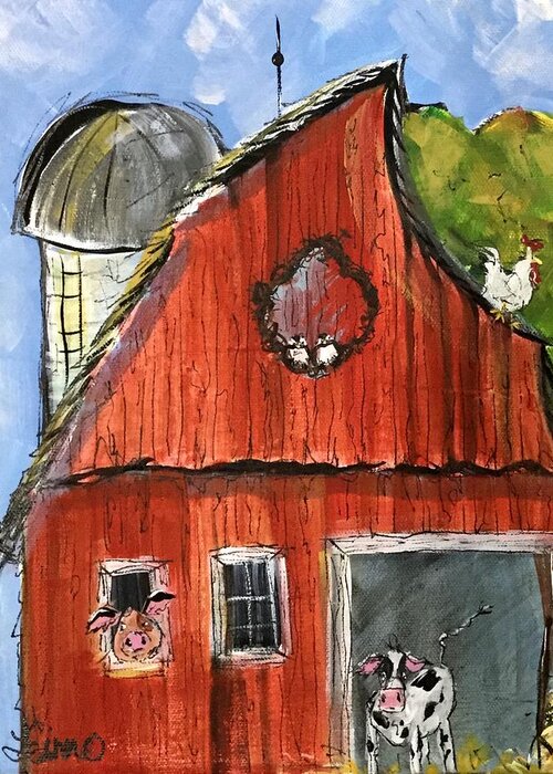 Barn Greeting Card featuring the painting Whimscial Barn by Terri Einer