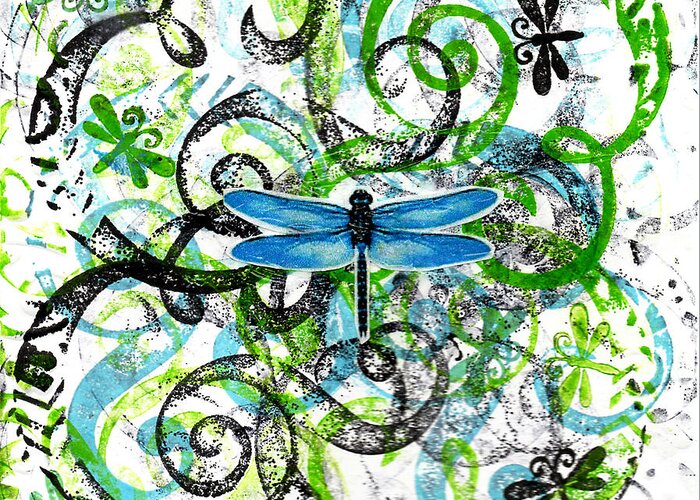 Dragonfly Greeting Card featuring the painting Whimsical Dragonflies by Genevieve Esson