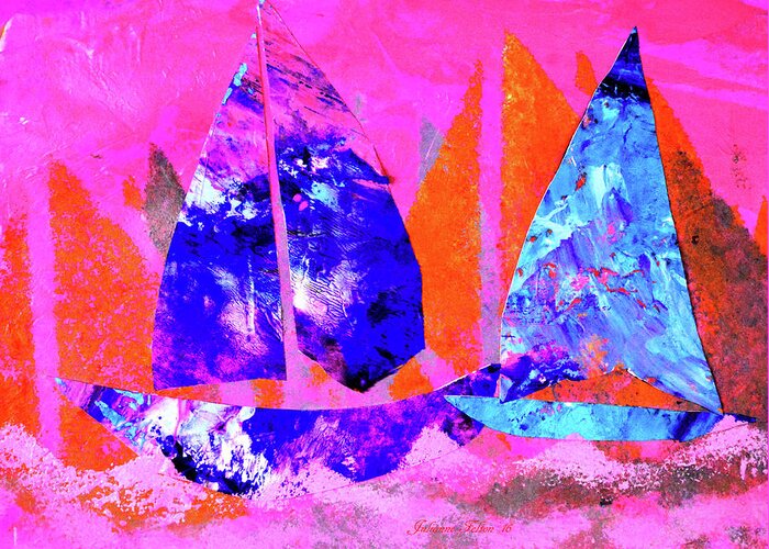 Abstract Sailboat Paintings Greeting Card featuring the painting Whimsical sailboats 11-29-16 by Julianne Felton