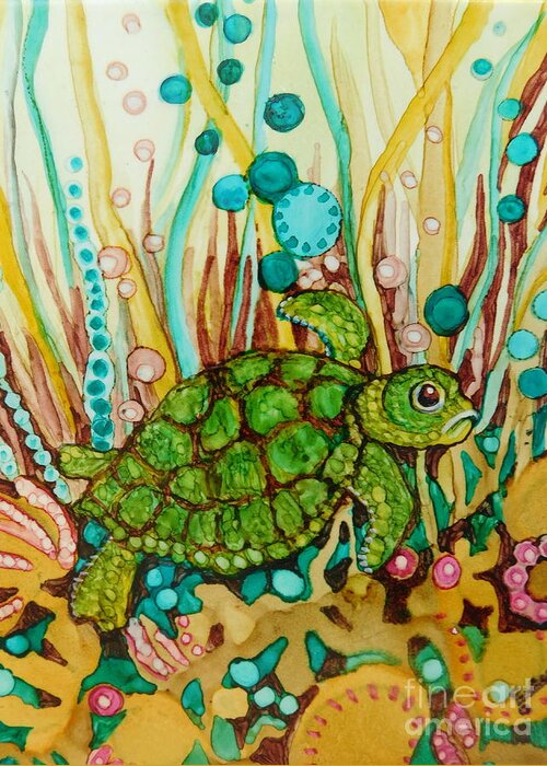 Imaginary Greeting Card featuring the painting Whimsical Turtle by Joan Clear