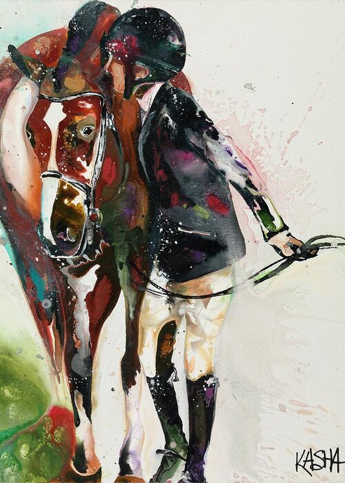 Horse And Rider Greeting Card featuring the painting Whisper by Kasha Ritter