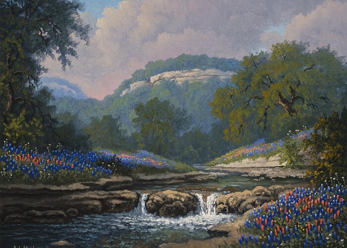 Texas Hill Country Landscape Greeting Card featuring the painting Whispering Creek by Kyle Wood