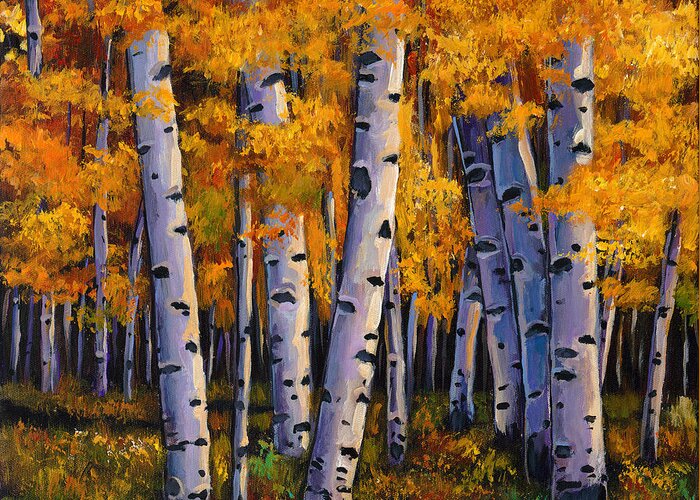 Autumn Aspen Greeting Card featuring the painting Whispers by Johnathan Harris