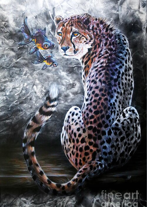 Cheetah Greeting Card featuring the painting Whispers by Lachri