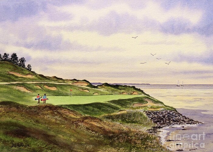 Golf Greeting Card featuring the painting Whistling Straits Golf Course Hole 7 by Bill Holkham