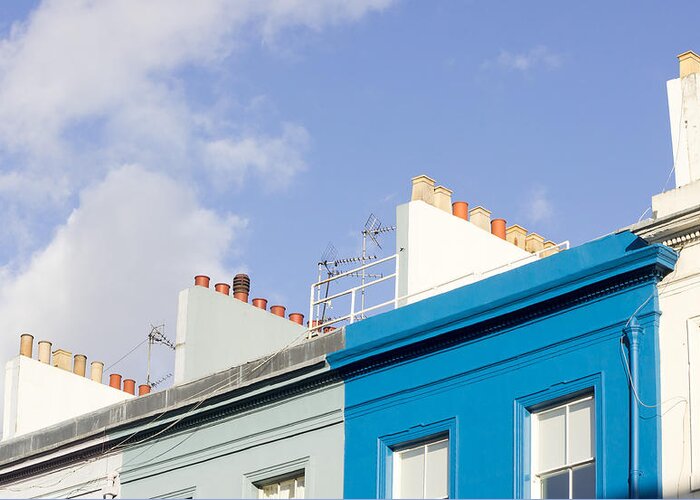 Apartment Greeting Card featuring the photograph White and blue houses by Tom Gowanlock