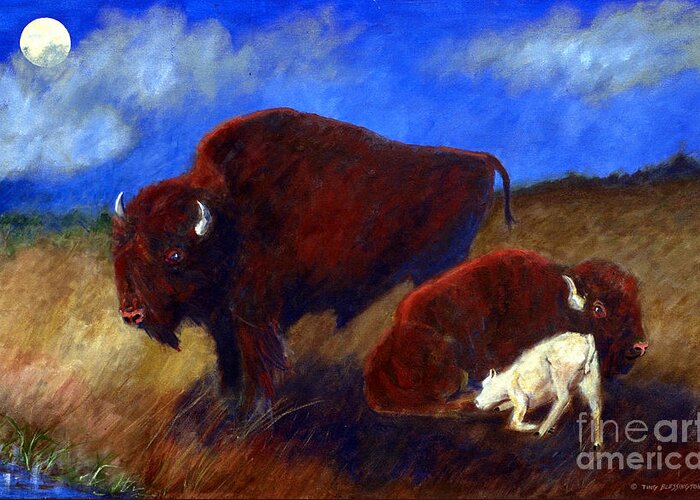 Buffalo Greeting Card featuring the painting White Buffalo Calf by Doris Blessington