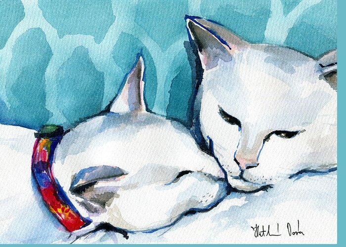 Cat Greeting Card featuring the painting White Cat Affection by Dora Hathazi Mendes