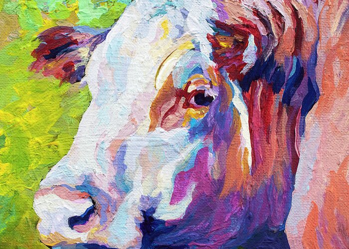 Cows Greeting Card featuring the painting White Face Cow by Marion Rose