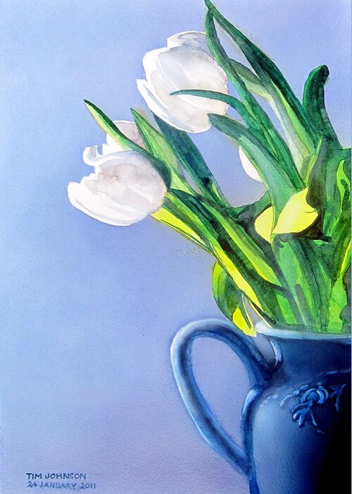 Tulips Greeting Card featuring the painting White Flowers by Tim Johnson