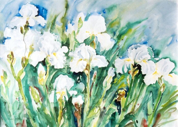Ingrid Dohm Greeting Card featuring the painting White Irises by Ingrid Dohm