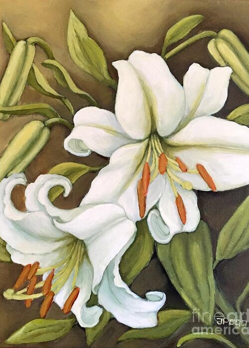 Floral Greeting Card featuring the painting White Lilies by Inese Poga
