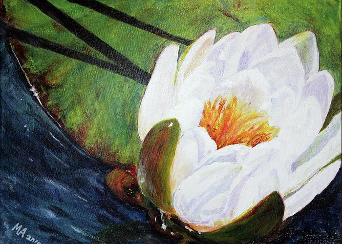 Lotus Greeting Card featuring the painting White Lotus by Madeleine Arnett