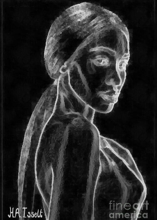 Drawing Greeting Card featuring the digital art White on Black Portrait of Nubian Beauty by Humphrey Isselt