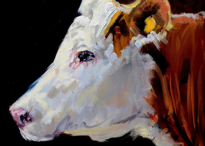 Diane Whitehead Greeting Card featuring the painting White On Brown Cow by Diane Whitehead