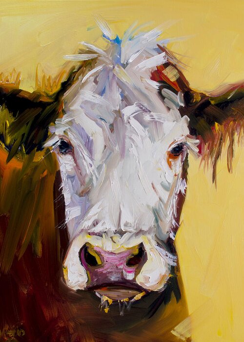 Cow Greeting Card featuring the painting White One by Diane Whitehead