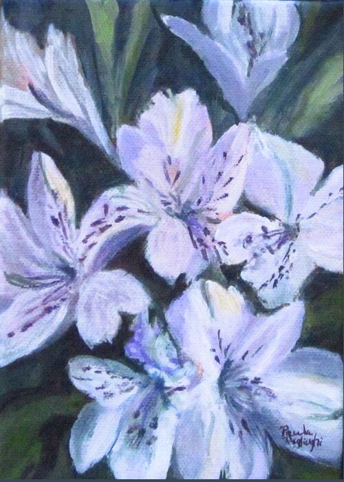 Acrylic Greeting Card featuring the painting White Peruvian Lily by Paula Pagliughi