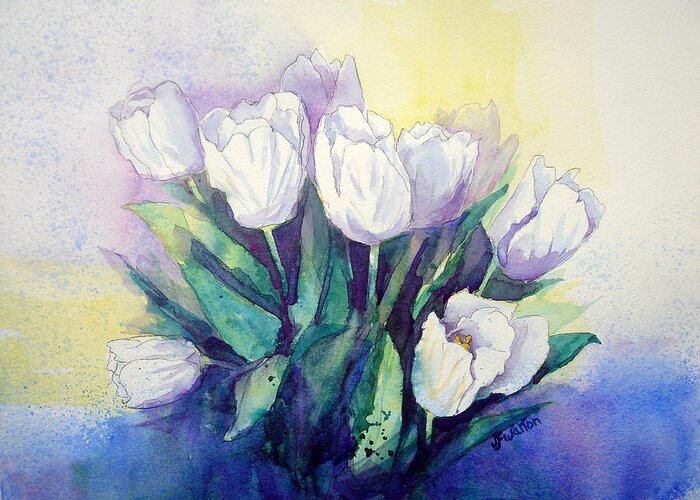 White Tulips Greeting Card featuring the painting White Tulips by Judy Fischer Walton