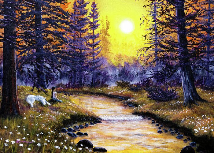  Yellow Greeting Card featuring the painting White Wolf Meditation by Laura Iverson