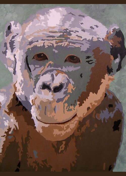 Chimpanzee Greeting Card featuring the painting Who Is Your Uncle? by Cheryl Bowman