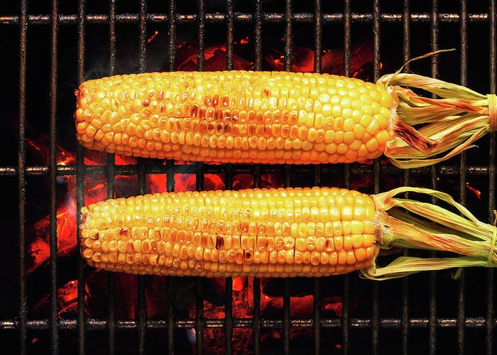 Corn Greeting Card featuring the photograph Whole Corn on grill by Johan Swanepoel