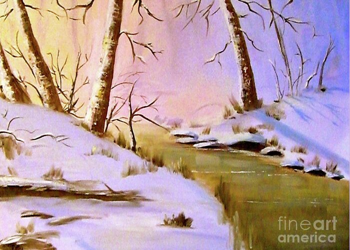 Snowy Day Greeting Card featuring the painting Whose Woods These Are by Patsy Walton