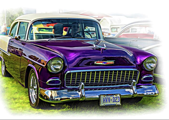 Automotive Greeting Card featuring the photograph Wicked 1955 Chevy - Vignette Paint by Steve Harrington