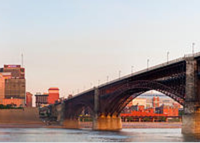 Art Greeting Card featuring the photograph Wide view of St Louis and Eads Bridge by Semmick Photo
