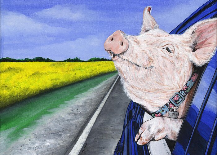 Pig Greeting Card featuring the painting Wilbur by Twyla Francois