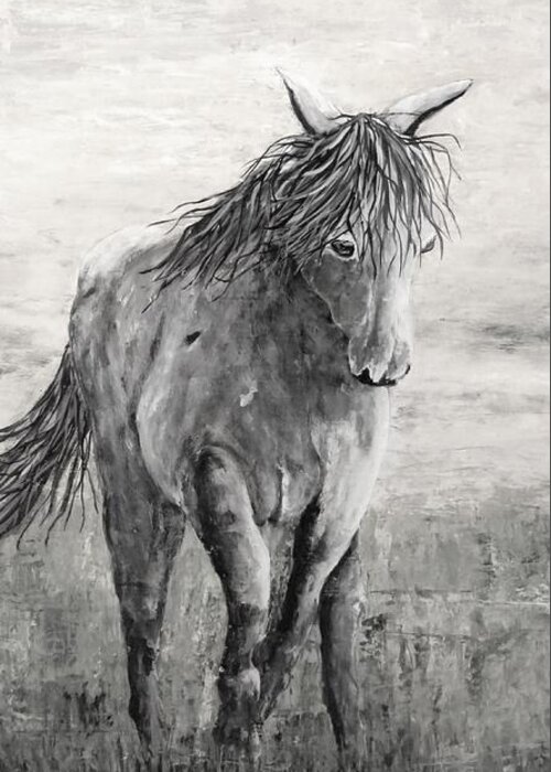 Texas Greeting Card featuring the digital art Wild and Free Gray Scale by Suzanne Theis
