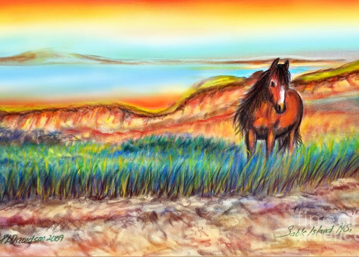 Wild Horse Art Greeting Card featuring the painting Wild and Free Sable Island Horse by Pat Davidson