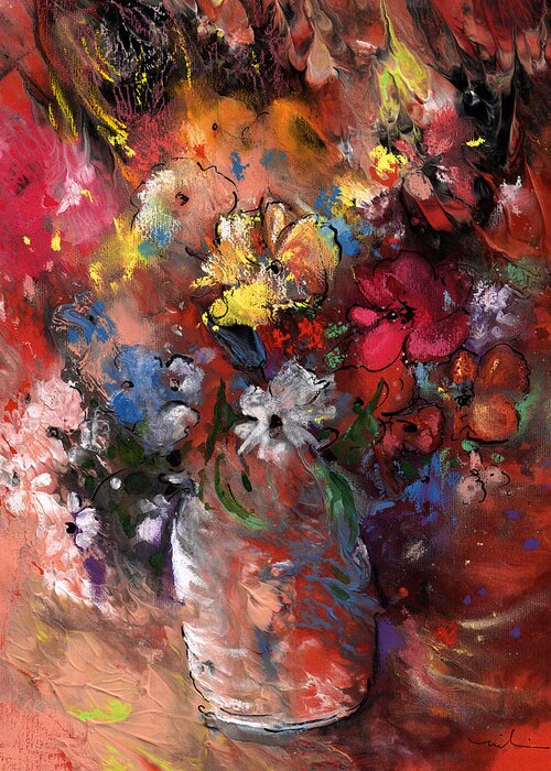 Flowers Greeting Card featuring the painting Wild Flowers Bouquet in A Terracota Vase by Miki De Goodaboom