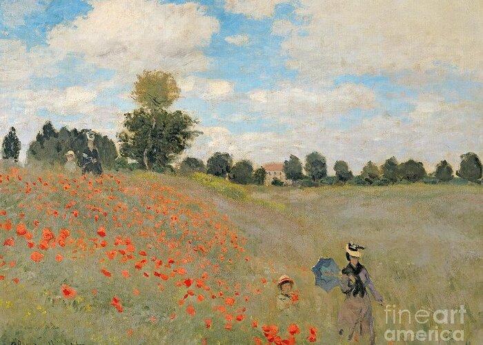 Claude Monetwild Greeting Card featuring the painting Wild Poppies near Argenteuil by Claude Monet