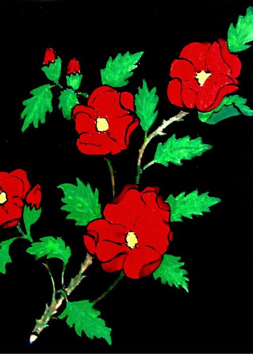 Roses Greeting Card featuring the painting Wild Red Roses by Stephanie Moore