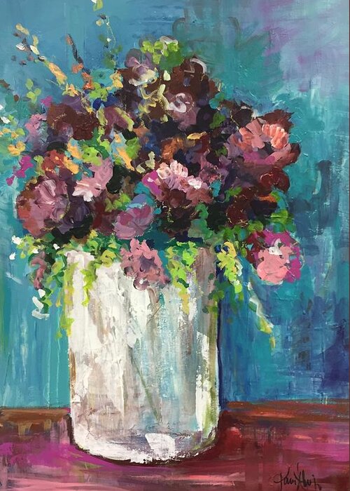  Greeting Card featuring the painting Wildflower Vase by Karen Ahuja