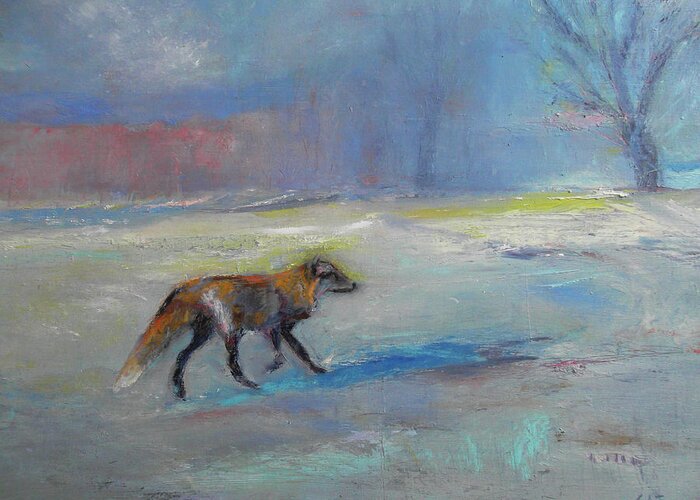 Winter Greeting Card featuring the painting Wiley Fox by Susan Esbensen