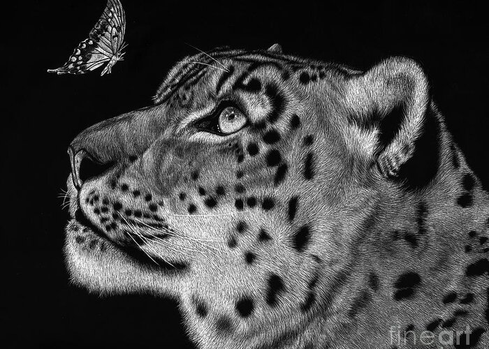 Snow Leopard Greeting Card featuring the drawing Will You Be My Friend by Sheryl Unwin