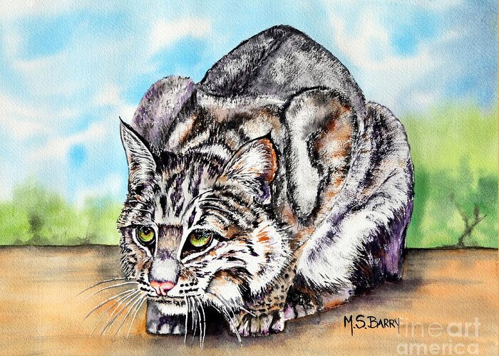 Bobcat Greeting Card featuring the painting Willow by Maria Barry