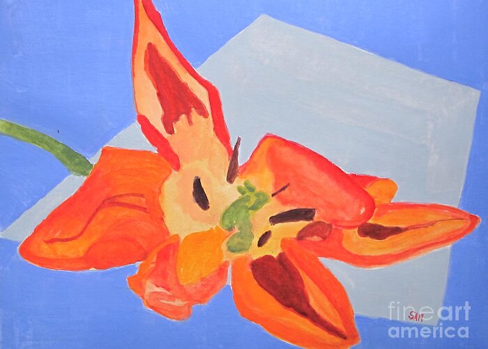 Tulip Greeting Card featuring the painting Wilted Tulip by Sandy McIntire