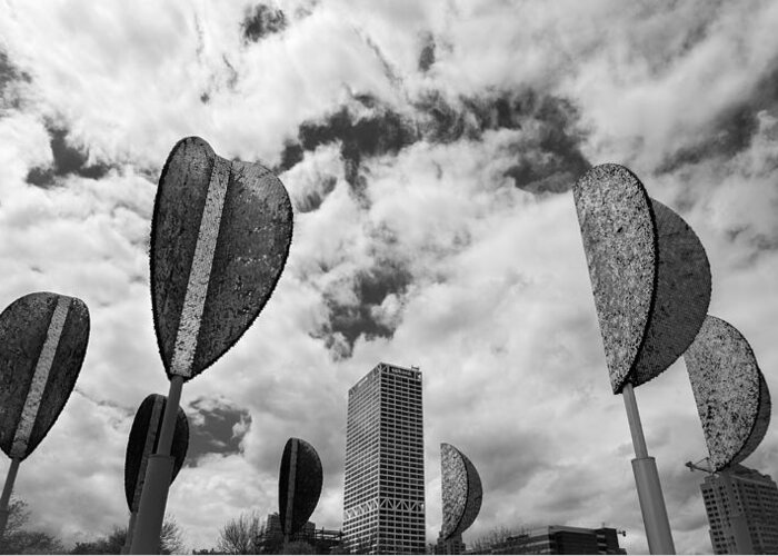 Milwaukee Wisconsin Downtown Skyline Clouds Cityscape City Urban Greeting Card featuring the photograph Wind Leaves by Josh Eral