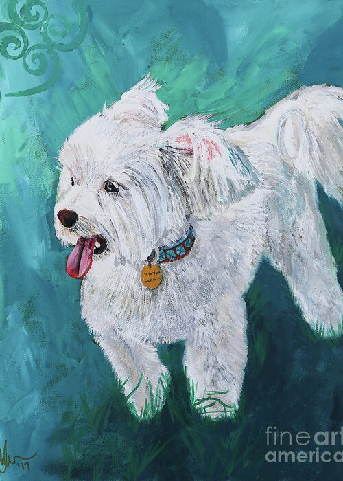 Maltese Greeting Card featuring the painting Windblown Pup by Kathy Strauss