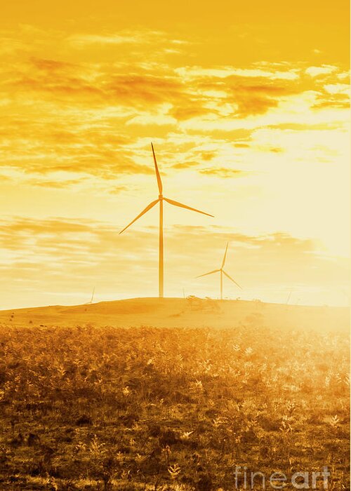 Musselroe Greeting Card featuring the photograph Windfarm sunset by Jorgo Photography