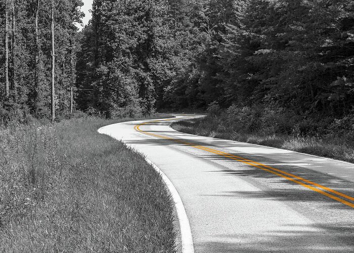 Country Road Greeting Card featuring the photograph Winding Country Road in selective color by Doug Camara