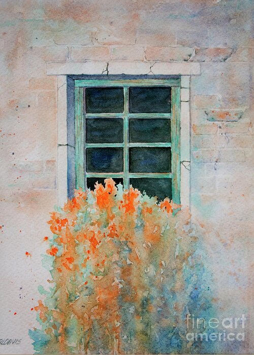 Window Greeting Card featuring the painting Window Box With Orange Flowers by Rebecca Davis