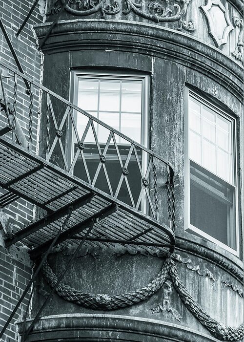 Fire Greeting Card featuring the photograph Window escape BW by Jason Hughes