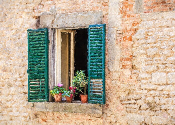 Cortona Greeting Card featuring the painting Window Flowers of Tuscany by David Letts