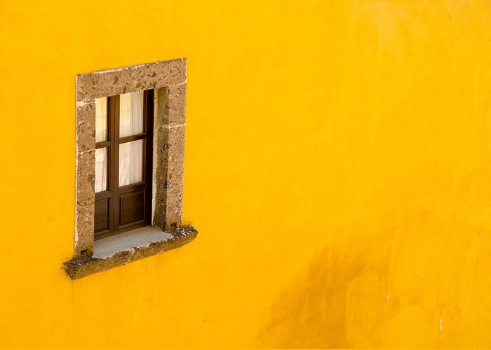 Mexico Greeting Card featuring the photograph Window on a yellow wall. by Rob Huntley