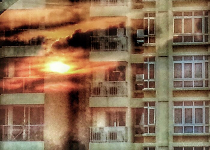 Sunset Greeting Card featuring the photograph Window on Fire by HweeYen Ong