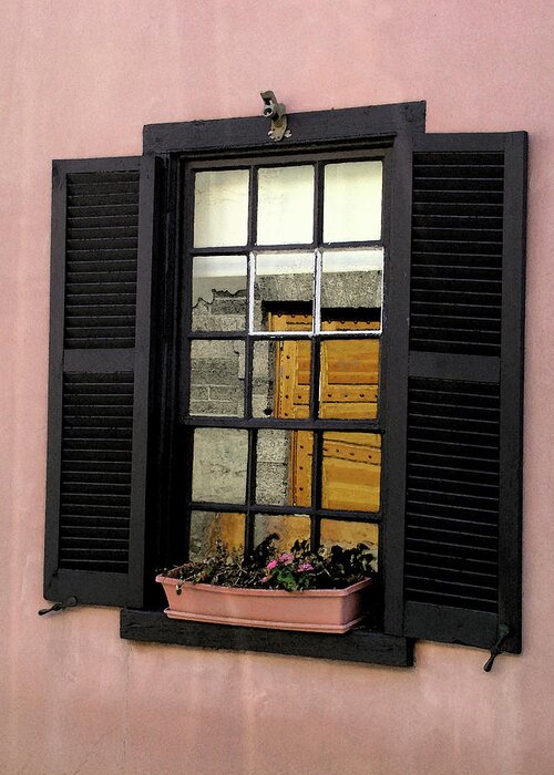 Window Greeting Card featuring the photograph Window with Pink Wall by M Kathleen Warren